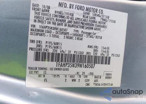 2009 Ford Focus Se из США, поврежденный, VIN 1FAHP35N39W160507